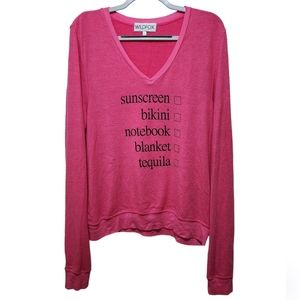 Wildfox Checklist V-Neck Sweatshirt Hot Pink L